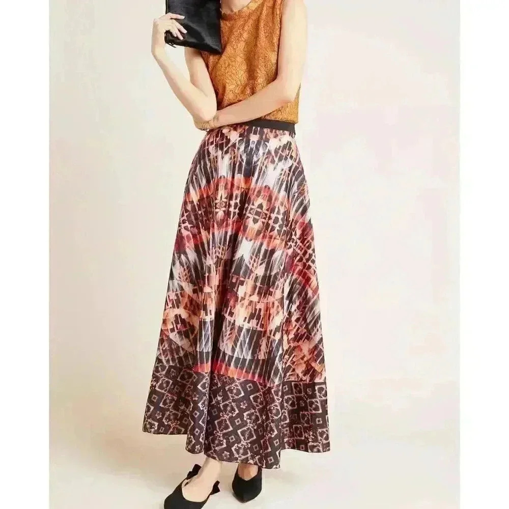 Anthropologie Kaleidoscope Maxi Skirt Orange‎ Motif